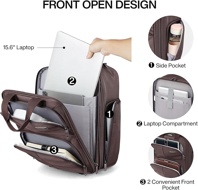 Hanke Softside Underseat Carry On Luggage with Wheels,Travel Luggage Rolling Bag Small Suitcase，Coffee, Underseater 16-Inch