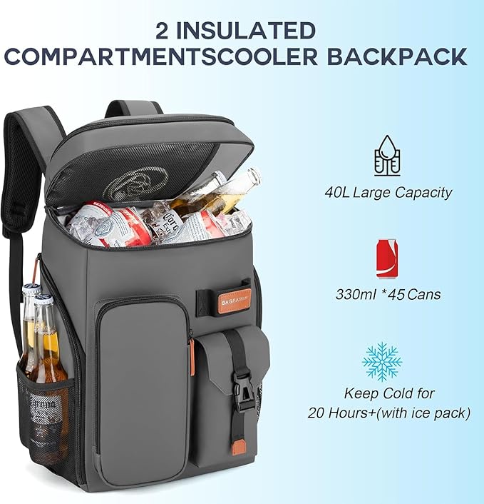 Insulated Cooler Backpack,33/45 Cans Multifunctional Double Deck Leakproof Cooler Bag with Sternum Strap,Large Capacity Lightweight Travel Camping Beach Backpack