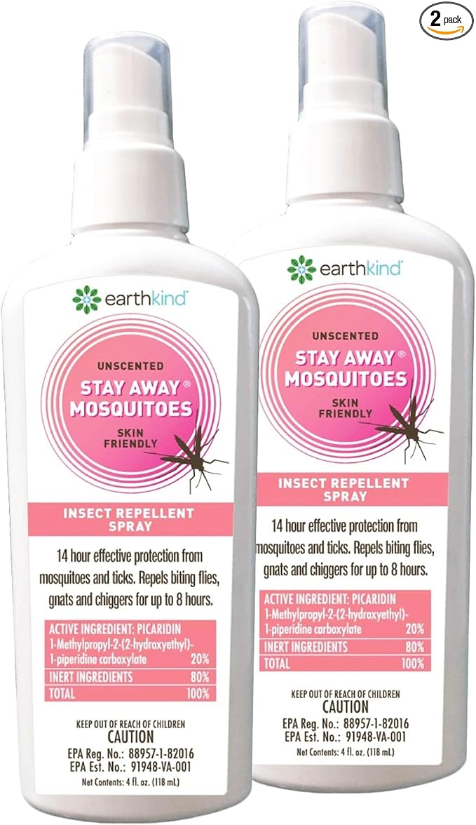 EarthKind Stay Away Mosquitoes Insect Repellent - Plant-Based, Unscented Mosquito Body Spray with Picaridin - Up to 14-Hour Protection - Safe for Children When Used As Directed - 4-Oz (2-Pack)