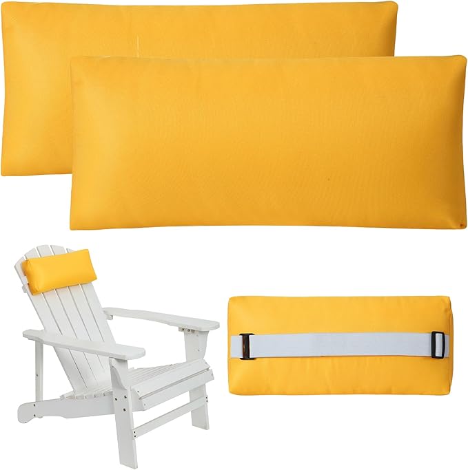 Headrest Pillow for Patio Chaise Lounge Chair, Outdoor Chaise Pillows with Adjustable Elastic Stripe Head Resting Pillows for Recliner Office Chair, Yellow
