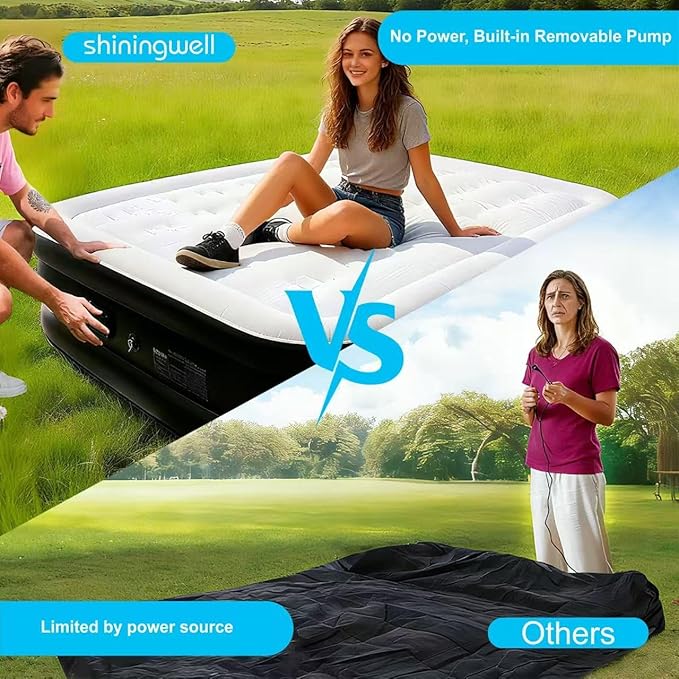 Queen Air Mattress with Portable Air Pump (2000mA) and 2 Inflatable Pillows, 19" High Self-Inflation Inflatable Mattress, Comfortable Blow up Mattress, Air Bed for Camping, Home and Guest