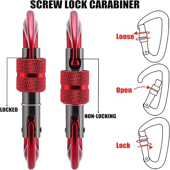 12kN Locking Carabiner Clips, Small Aluminium Carabiners Keychain, Heavy Duty Caribeaners for Camping, Hiking, Hammocks, Swings, Dog Leash, 2 Pcs