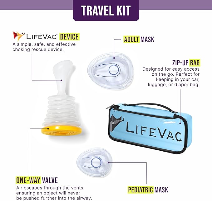 LifeVac Blue Travel Kit 2 Pack - Portable Suction Rescue Device, First Aid Kit for Kids and Adults, Portable Airway Suction Device for Children and Adults