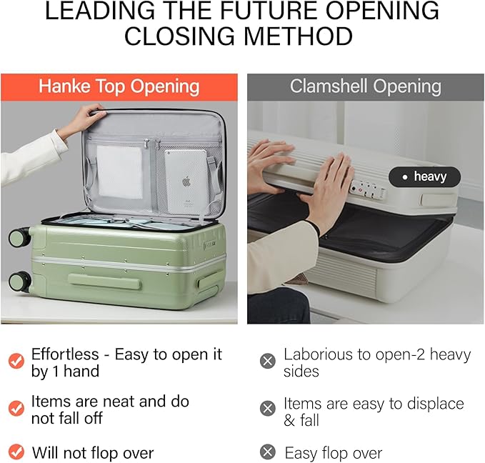 Hanke 26 Inch Large checked Luggage PC Hard Shell luggage Top Opening Aluminum Frame Travel Luggage Suitcases with Wheels for Woman Men.(Bamboo Green)