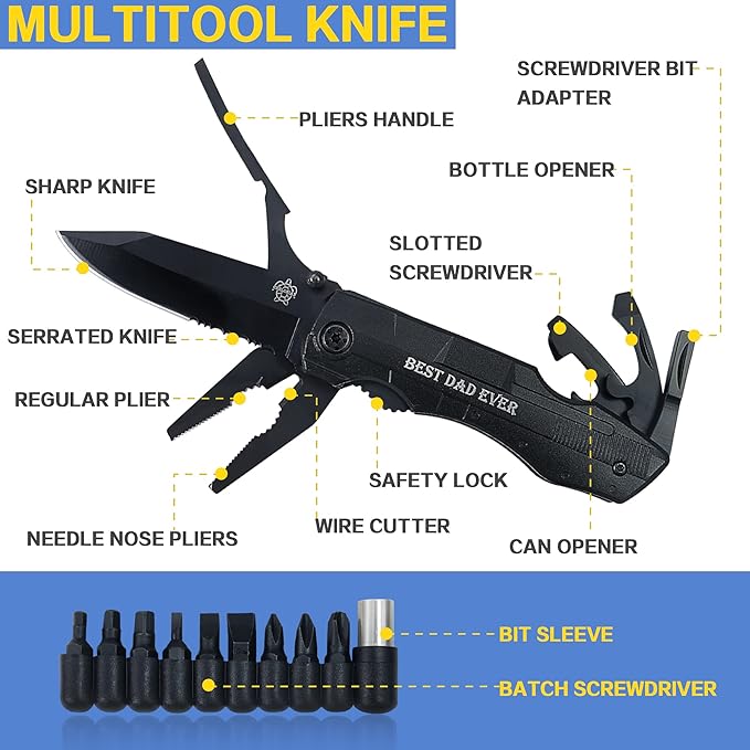 Birthday Gifts for Dad,6 in 1 Multitool Pocket Knives with Screwdrivers Pliers Bottle Opener Durable Sheath,Utility Tools for Camping Work Adventuring Daily Use