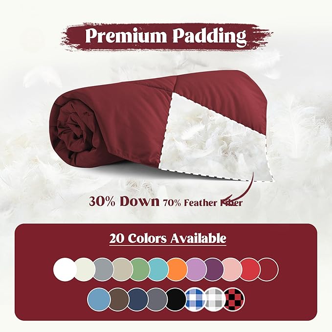 puredown® Soft Feather Down Throw Blanket Lightweight Packable Couch Throw for Indoor and Outdoor Use, 50"X70", Wine