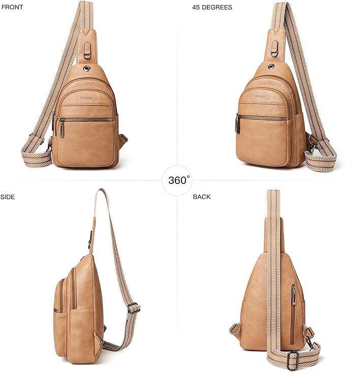 7L Sling Bag For Women Faux Leather Anti Theft Small Casual Daypack Backpack Fanny Pack Crossbody Chest Bags Purse Waterproof Tan