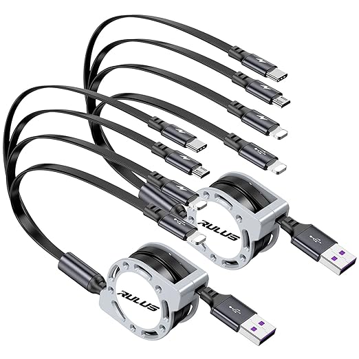4 in 1 Multi Charging Cable [2Pack 4Ft], Retractable Multi Fast Charger Cable Adapter Travel Charger for Multiple Devices with Lightning/Type C/Micro USB Ports for iPhone/Samsung Galaxy/Tablets/More