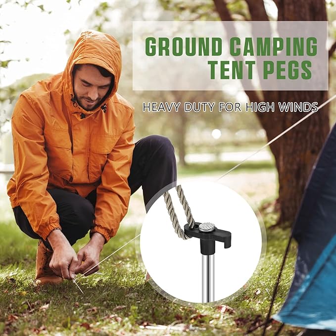 Shimeyao 10" Tent Stakes Camping Heavy Duty Stakes Bulk Metal Ground Pegs Camping Spikes Galvanized for Outdoor Pitching Canopy