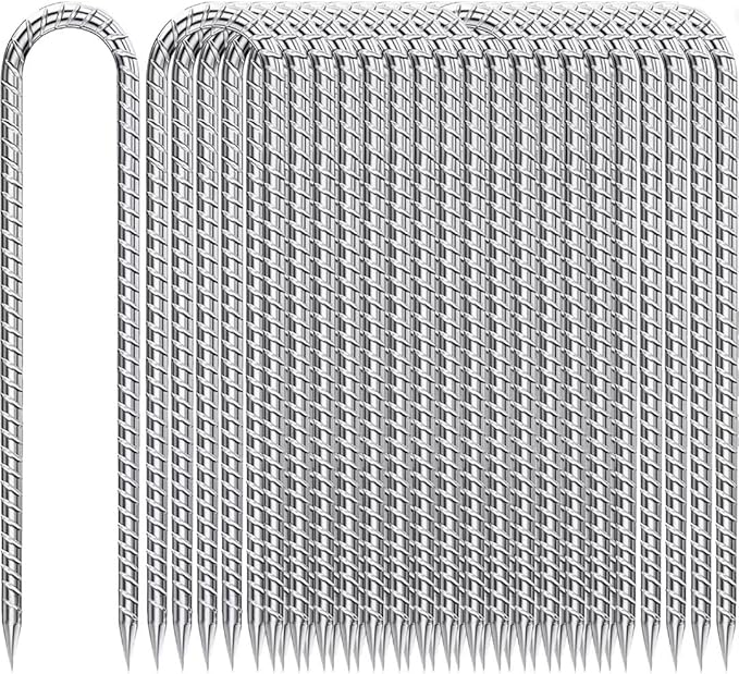 Rebar-Stakes-12-Inch-U-Shaped, Trampoline Stakes High Wind Ground Stakes Heavy Duty Galvanized Anti-Rust Metal Stakes Ground Anchors for Garden Dog Fence Chicken Coop Water Pipe 20pcs