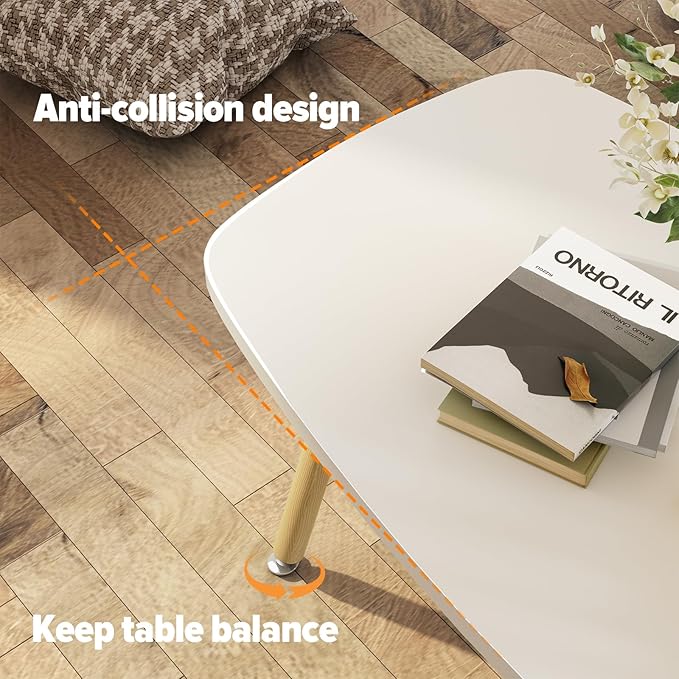 WOHOMO Folding Coffee Table 39.3'' White Coffee Tables for Living Room Portable Simple Modern Rectangular Center Table for Small Spaces, No Assembly, White-Htp