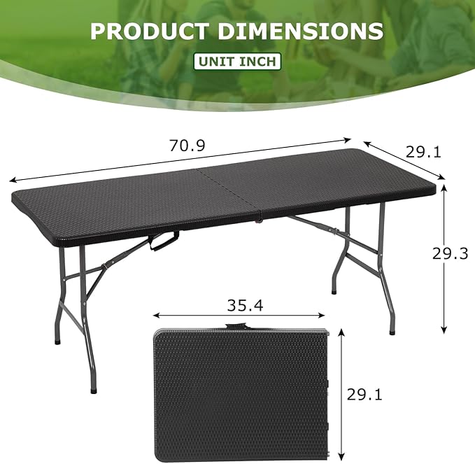 BestOffice Outdoor Folding Camping Table Plastic Table Portable Square Height Dining Table Perfect for Picnics,Parties,Party and Camping,Black Ratten