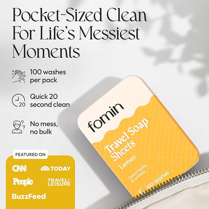 FOMIN - Antibacterial Paper Soap Sheets Tin for Traveling - (300 Sheets) Variety Pack (Unscented, Lemon, Lavender) Portable Travel Hand Soap Sheets, Dissolvable Mini Camping Hand Soap for Hand Washing