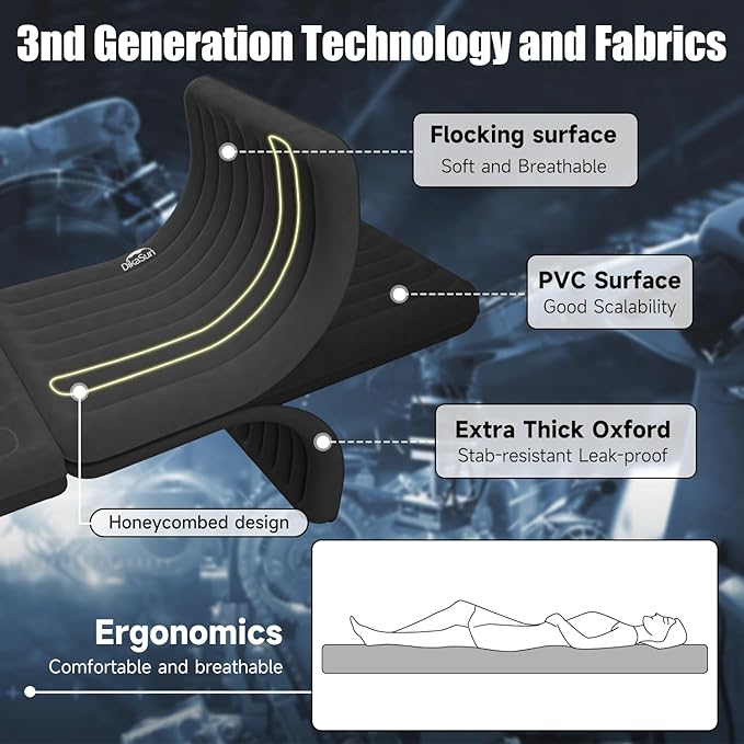 Car Air Mattress, Inflatable SUV Truck Camping Mattress for Back Seat, Thickened Travel Car Bed Sleeping Pad with Air Pump 2 Pillows