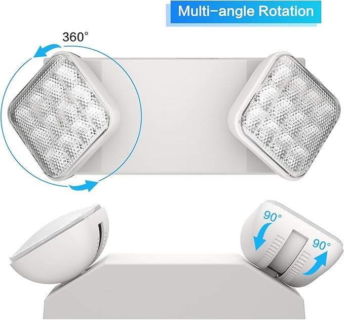 6 Packs White Emergency Exit Fixture with Battery Backup -UL s Emergency Lighting and 2 LED Heads Adjustable Light Heads for Indoor.