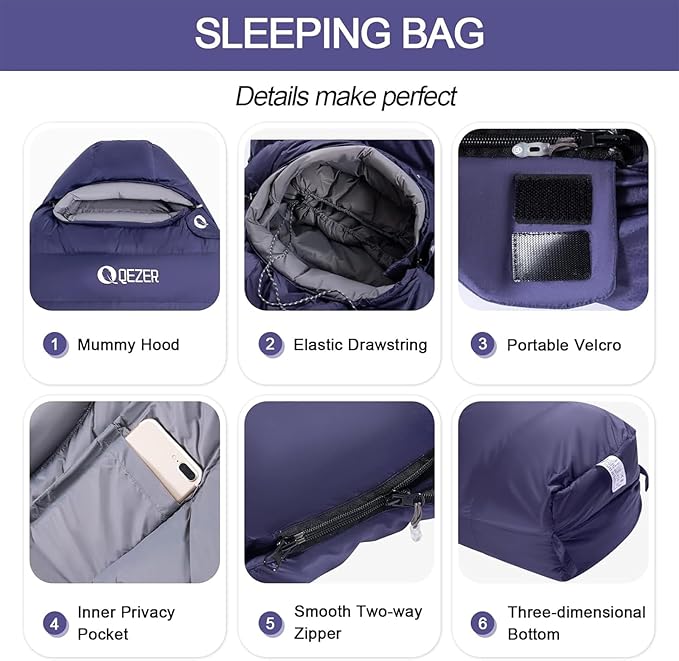 Down Sleeping Bag for Adults 0°F 10°F 15°F 20°F Backpacking Sleeping Bag for Cold Weather with Compression Sack