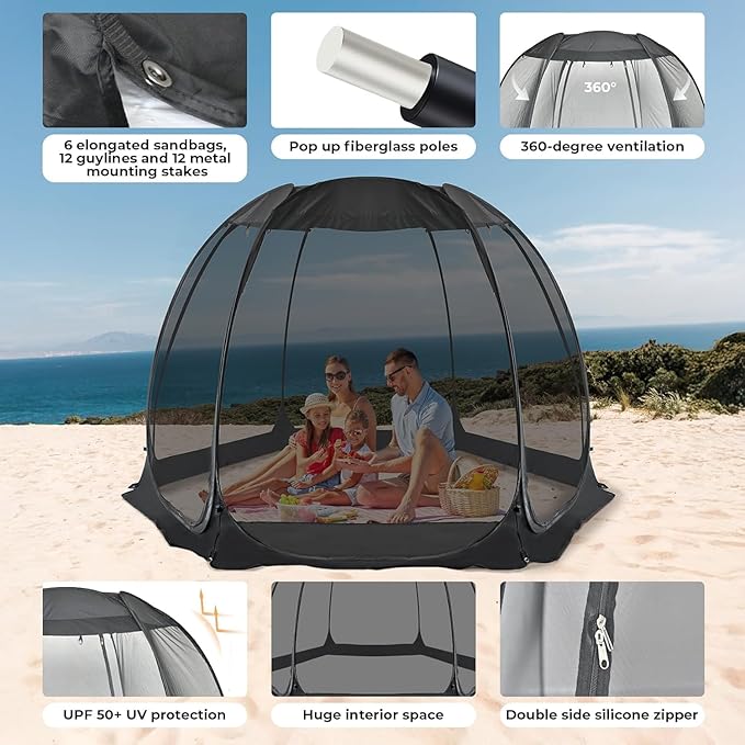 Alvantor Screen House Gazebo, 6-10-15 Person Pop Up Igloo Screened Canopy Tent with Mosquito Netting Sides, Instant UV Resistant Sun Shelter for Garden, Patio, Backyard