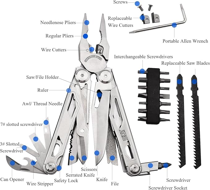 SQT2045 20-in-1 Multitool, Foldable & Self-Locking, Professional Tool for DIY, Home Repairs & Outdoor Camping, Must-Have Gifts for Men, Compact & Durable-
