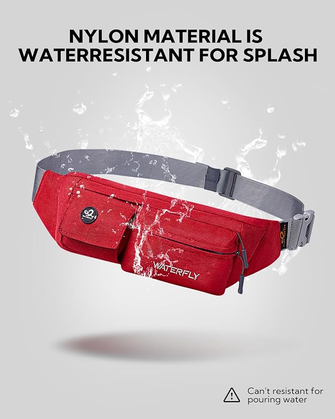 WATERFLY Fanny Pack for Women Men Water Resistant Small Waist Pouch Slim Belt Bag with 4 Pockets Lightweight Crossbody Chest Bag Fit All Phones, 11.02 x 2.1 x 4.3 inch,11.02 x 2.1 x 4.3 inch