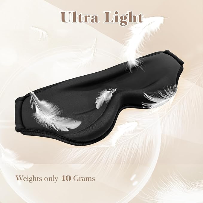 3D Cooling Eye Mask Sleep Mask for Men & Women, 100% Pressure-Free & Light Block-Out Eye Mask for Sleep with Easy Adjustable Strap, Night Eye Cover for Travel, Black