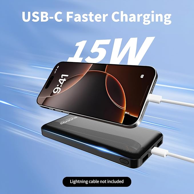 2-Pack Portable Charger, Slimmer 10000mAh 15W Power Bank, USB C in&Out Fast Charging Battery Pack, External Portable Power Bank for iPhone 16 15 14 13 12 iPad Airpods Samsung S23 S22 Pixel etc
