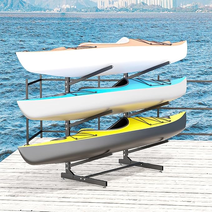 Kayak Storage Rack, Heavy-Duty Metal Kayak Storage Rack Adjustable Freestanding Kayak Stand, Canoe and Paddleboard Kayak Rack for Indoor & Outdoor Use