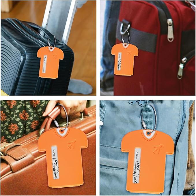 2Pack Personalized Jersey Shaped Plastic Luggage Tags - Lightweight and Secure Privacy Protection for Your Personal Information (Orange)