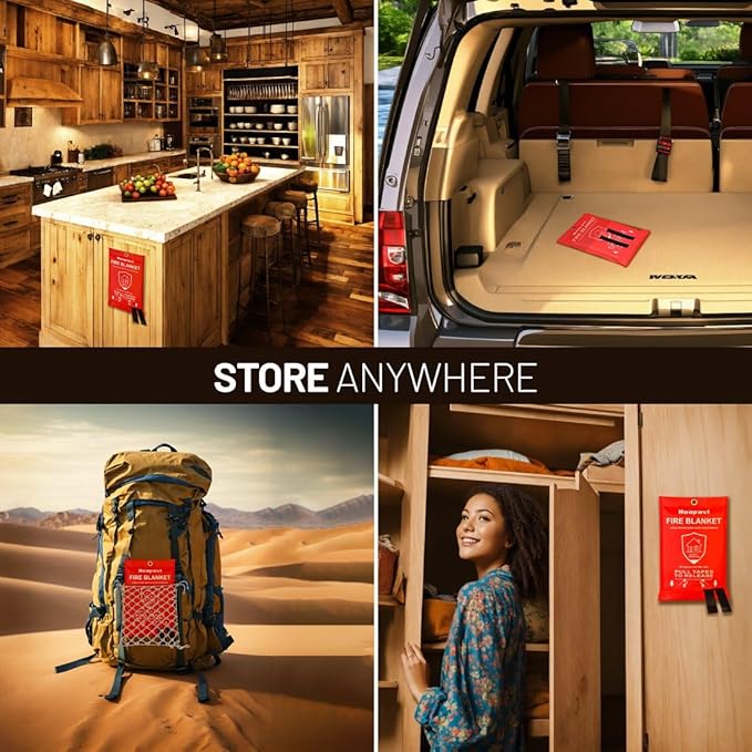 4 Pack Emergency Fire Blanket for Home, Kitchen, Car and Warehouse. 40" x 40" Fire Safety Blanket Extinguisher, Fiberglass Flame-Resistant