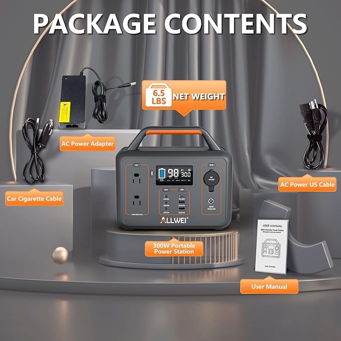 ALLWEI Portable Power Station 300W, 280Wh Solar Generator with 110V Pure Sine Wave AC Outlet, Backup Lithium Battery Generator for CPAP Outdoor RV Camping Emergency Home Use