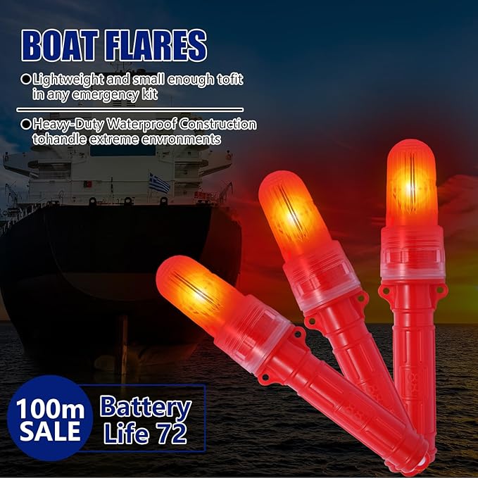 Boat Flares (3-Pack) - US Coast Guard Approved Marine Emergency Flares, Waterproof & Visible up to 10 Miles, Day/Night Use for Boating, Fishing Nets, Life Rafts & Buoys - Red Aerial & Handheld Signals