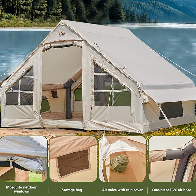 SHANQUAN Inflatable Tent with Pump,4-6 Person Instant Glamping Camping Tents House, Easy Setup Blow Up Family Tents for 4 Seasons Waterproof Inflatable Tent for Camping with Mesh Windows.