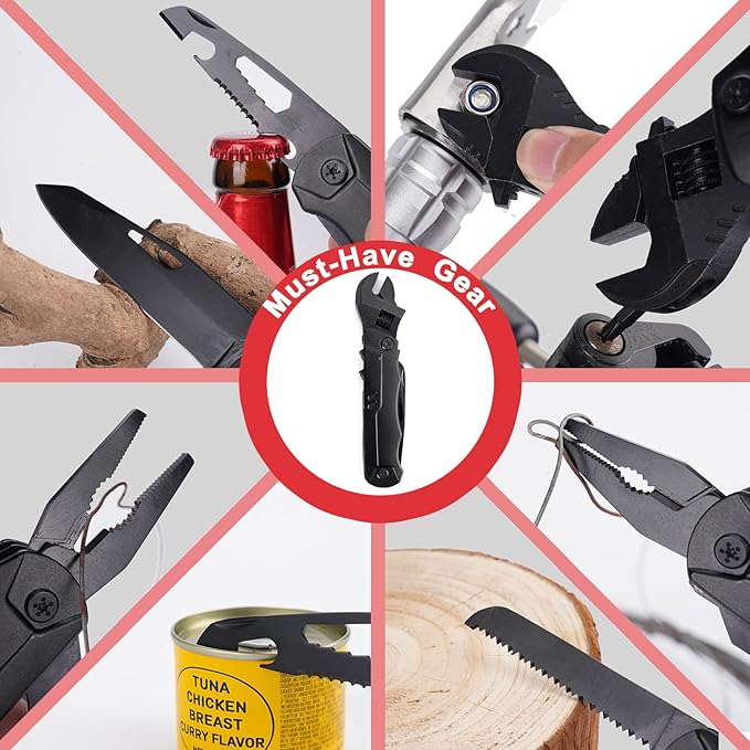 19-in-1 Multitool Wrench – Stainless Steel Adjustable Wrench with Pliers, Knife, Wire Cutter, Saw, Screwdrivers – Compact EDC Pocket Tool for Camping, DIY Repairs, Gift for Men
