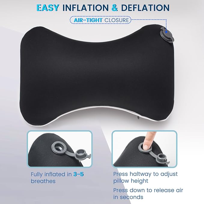 Inflatable Car Neck Pillow - 2 Pack Soft Headrest Car Pillow for Driving Seat with Adjustable Strap, Comfortable Ergonomic Design Neck Support and Breathable Washable Cover