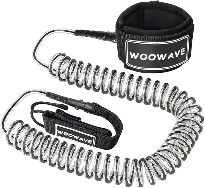 WOOWAVE SUP Leash Premium Stand Up Paddle Board Surfboard Leash Coiled 8/10 feet Stay on Board with Waterproof Wallet/Phone Case