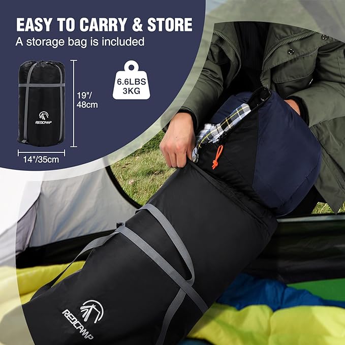 REDCAMP Cotton Flannel Sleeping Bag for Camping Backpacking, Adults Cold Weather Envelope Sleeping Bags with 2/3/4/6lbs Filling