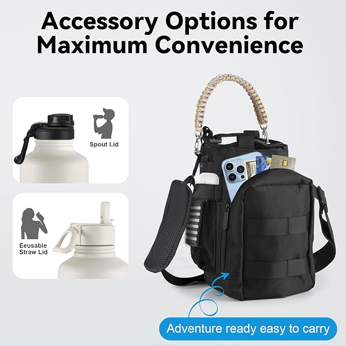 KXIAOCHEN Insulated Water Bottle, Stainless Steel Water Bottle, 2 Lids (Straw and Handle Lid),Wide Mouth Metal Water Bottles Keep Hot and Cold, Double Walled, Thermo Mug, Metal Canteen