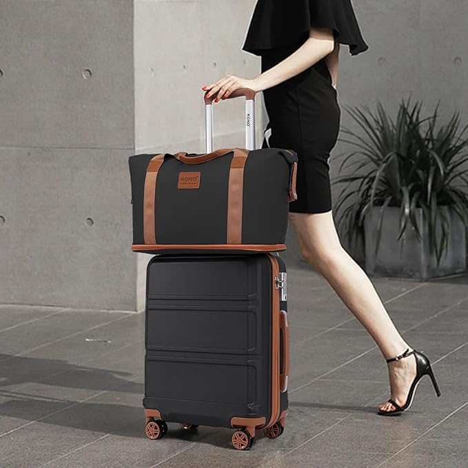 Kono Suitcase Set 3 Piece Luggage Set Expandable(only 28") Carry On Hardside Luggage with TSA Lock Spinner Wheels (Apricot Black, 6 piece set)