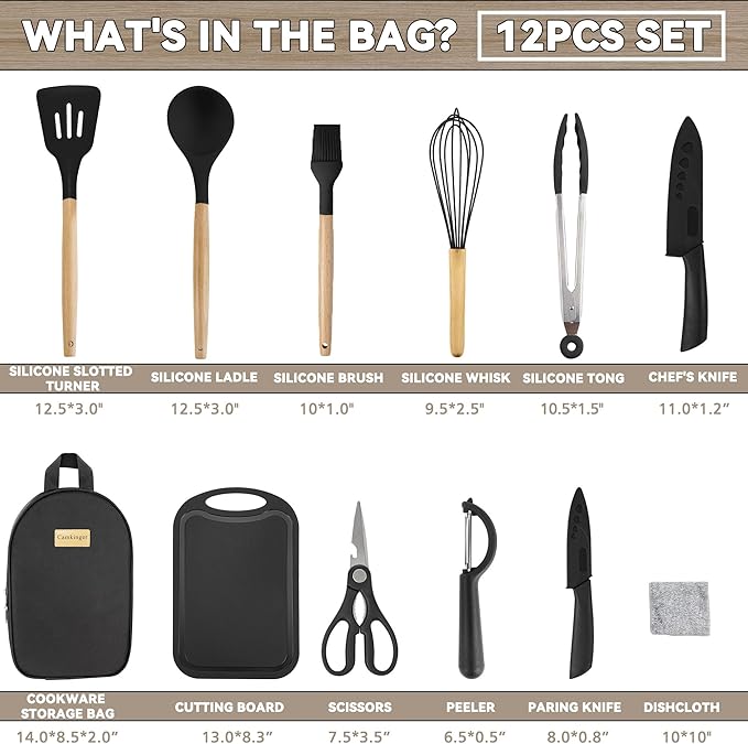 Camping Accessories Kitchen Cooking Utensils Set - Portable Outdoor Camp Cookware Set, Silicone Camper Essentials Gear Must Have Supplies for Travel RV BBQ Grill Picnic Hiking