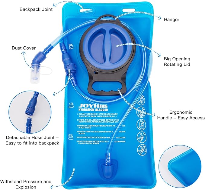 JOYHILL TPU Hydration Bladder,1.5L 2L 3L Water Bladder for Hiking Backpack BPA Free Leak Proof Hydration Pack