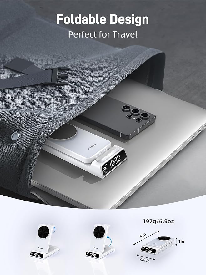 Magnetic Wireless Charger for Samsung, 3 in 1 MagSafe Charging Station for Samsung Galaxy Z Fold/Flip 7/S25 Ultra/S24 Ultra, Foldable Charger for Samsung Galaxy Watch Ultra/8/7/Galaxy Buds 3 (White)