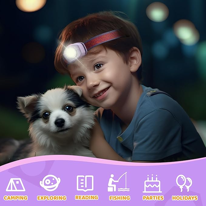 EverBrite LED Headlamp Rechargeable Kids Headlamp with RGB Mode and Adjustable Headband, 3 Modes Multicolor Headlamp for Camping, Reading, Exploring, Halloween, Christmas