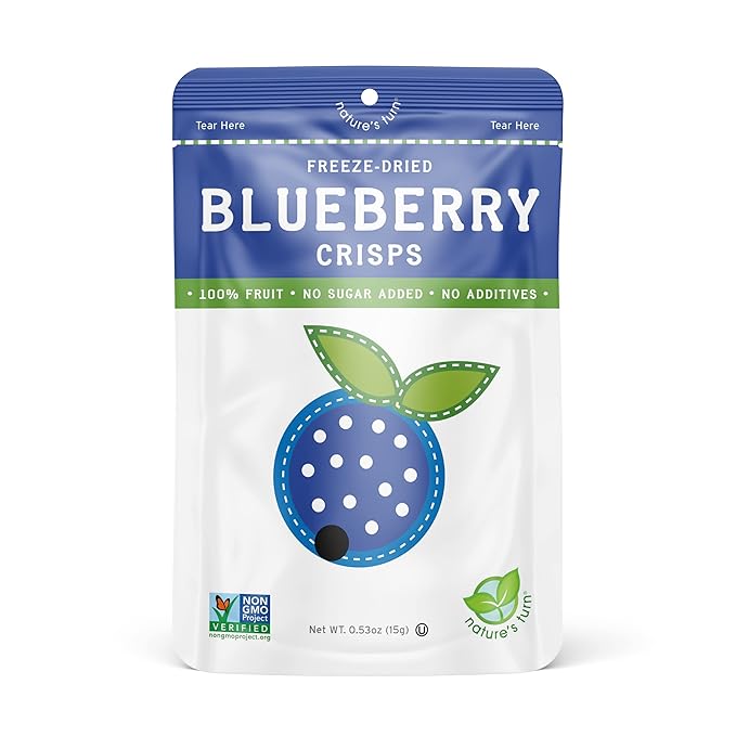 Nature’s Turn Freeze-Dried Blueberry Crisps – Healthy, Gluten-Free, Crispy & Delicious, Plant-Based Snack, Ideal for Cereal, Smoothies, School Lunches, & On-the-Go, Pack of 6 (0.53 oz Each)