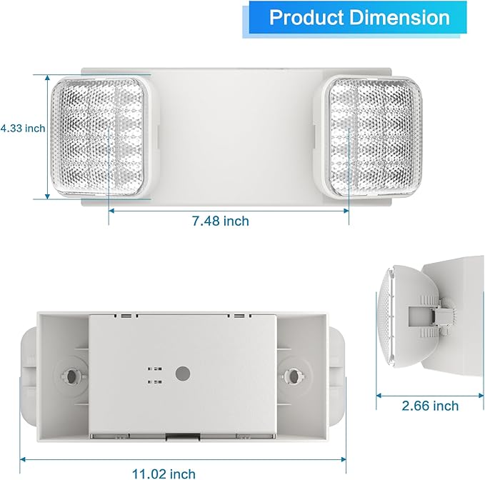 6 Packs White Emergency Exit Fixture with Battery Backup -UL s Emergency Lighting and 2 LED Heads Adjustable Light Heads for Indoor.