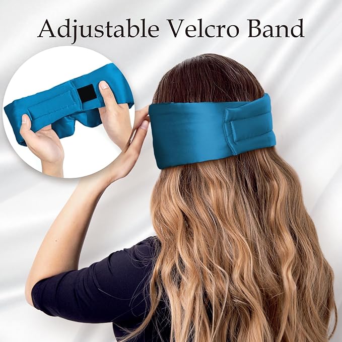 Zenssia 100% Mulberry Silk Sleep Mask Eye Mask for Man and Woman with Adjustable Headband, Full Size Large Sleep Mask & Blindfold for Total Blackout for All Night Sleep, Travel & Nap- Peacock Blue