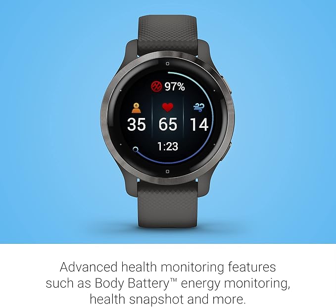 Garmin Venu 2S, Smaller-Sized GPS Smartwatch with Advanced Health Monitoring and Fitness Features, Slate Bezel with Graphite Case and Silicone Band, (010-02429-00) (Renewed)