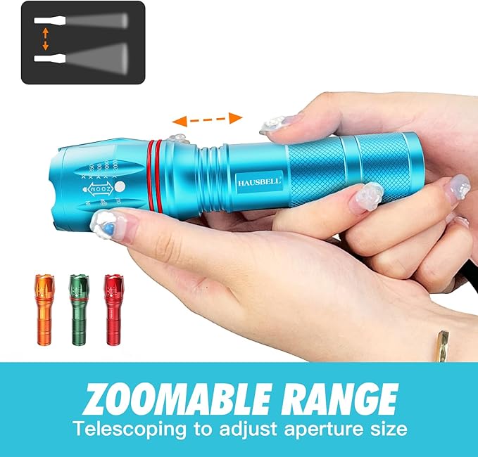 HAUSBELL High Lumen A100 LED Flashlight, Bright & Zoomable Tactical Flashlights Flash Light, with 2 Modes for Emergency and Outdoor Use Camping Accessories(4 Pack)