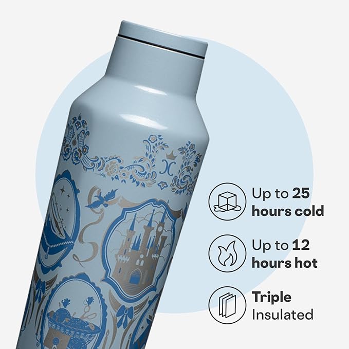 Corkcicle Disney Princess Sport Canteen - Keeps Drinks Cold for 25 Hours - Triple-Insulated Stainless Steel - Screw-On Cap - Summer Drinkware Gift - Keeps Drinks Ice Cold - 20 oz - Cinderella