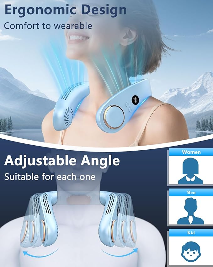 Neck Air Conditioners with Cooling Plate,Portable Neck Fan Rechargeable,Long Lasting Power Unit AC,Light Weight Individual Hangable Headband Cooler Fans for Traveling Camping Outside Walking Blue
