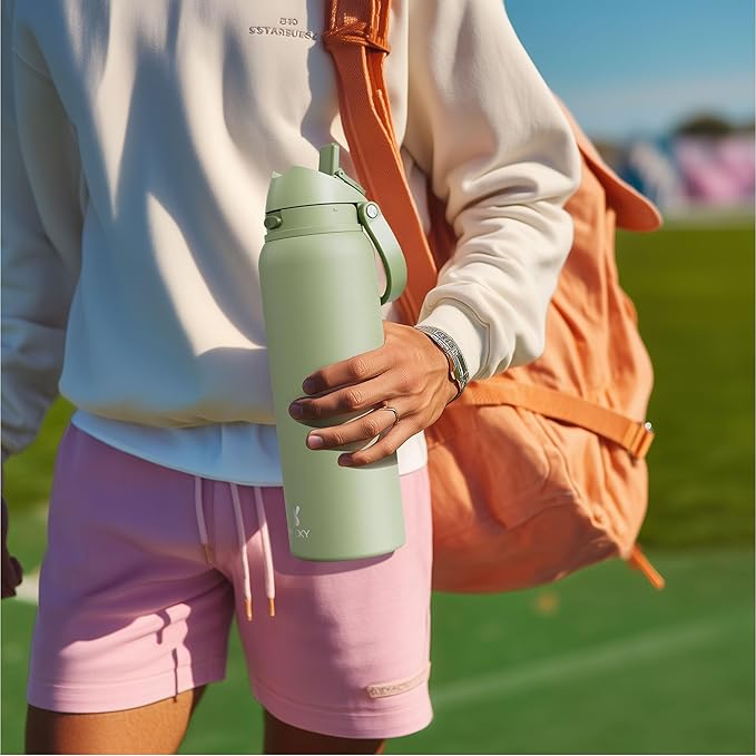 32 oz Insulated Water Bottle for Sports: Meoky Stainless Steel Water Bottle with 2-in-1 Straw and Spout Lid - Leak Proof, Cold for 24 Hours, Protective Silicone Base, BPA-Free for Gym, Night