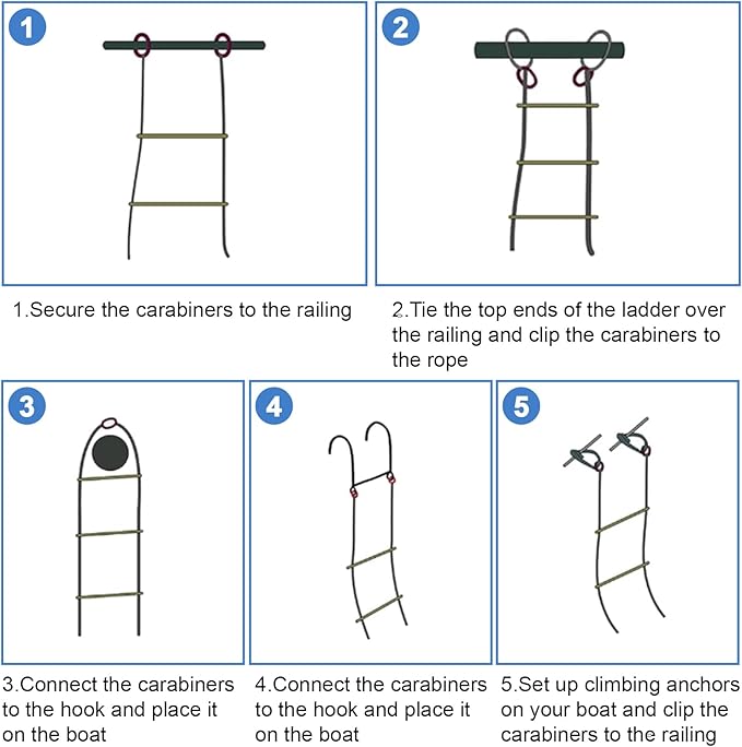 Heavy Duty 5-Step Boat Rope Ladder – 400lbs Capacity, Extra-Long Design for Easy Boarding. Ideal for Inflatable Boats, Fishing Boats, Kayaks, motorboats, and Canoes. Perfect for Safe Marine use.